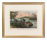 [MISSISSIPPI RIVER] -- CURRIER and IVES, publishers Floating Down to Market, 1870. (G.2183) -- A Home on the Mississippi, 1871. (G.3109).