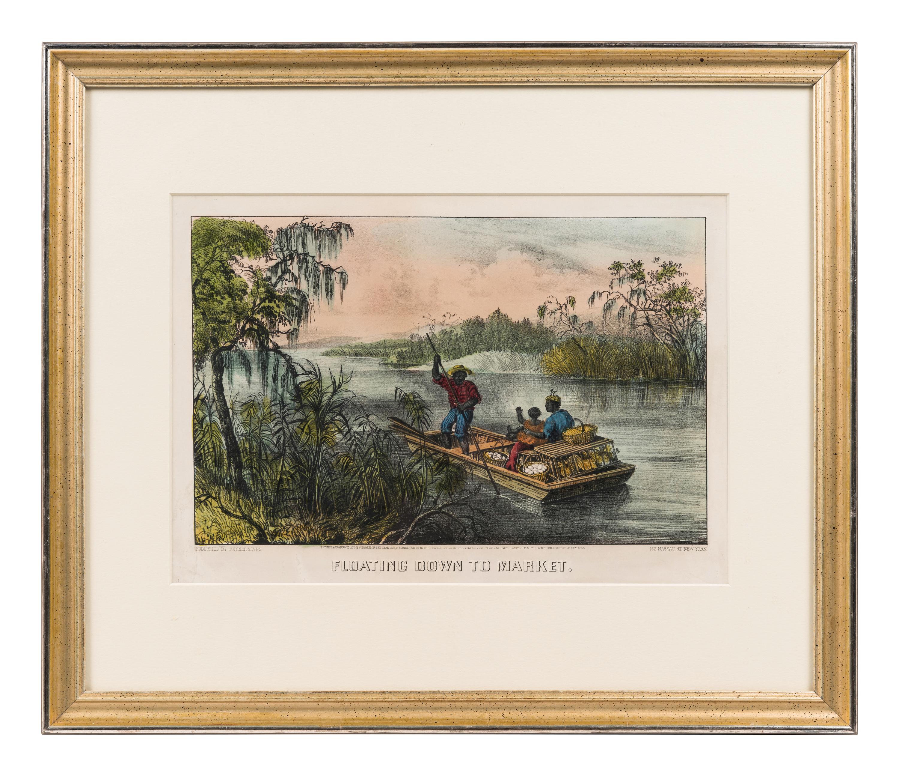 [MISSISSIPPI RIVER] -- CURRIER and IVES, publishers Floating Down to Market, 1870. (G.2183) -- A Home on the Mississippi, 1871. (G.3109).