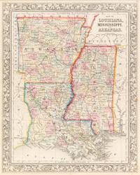 Five Framed Maps Pertaining to Louisiana and the Surrounding States