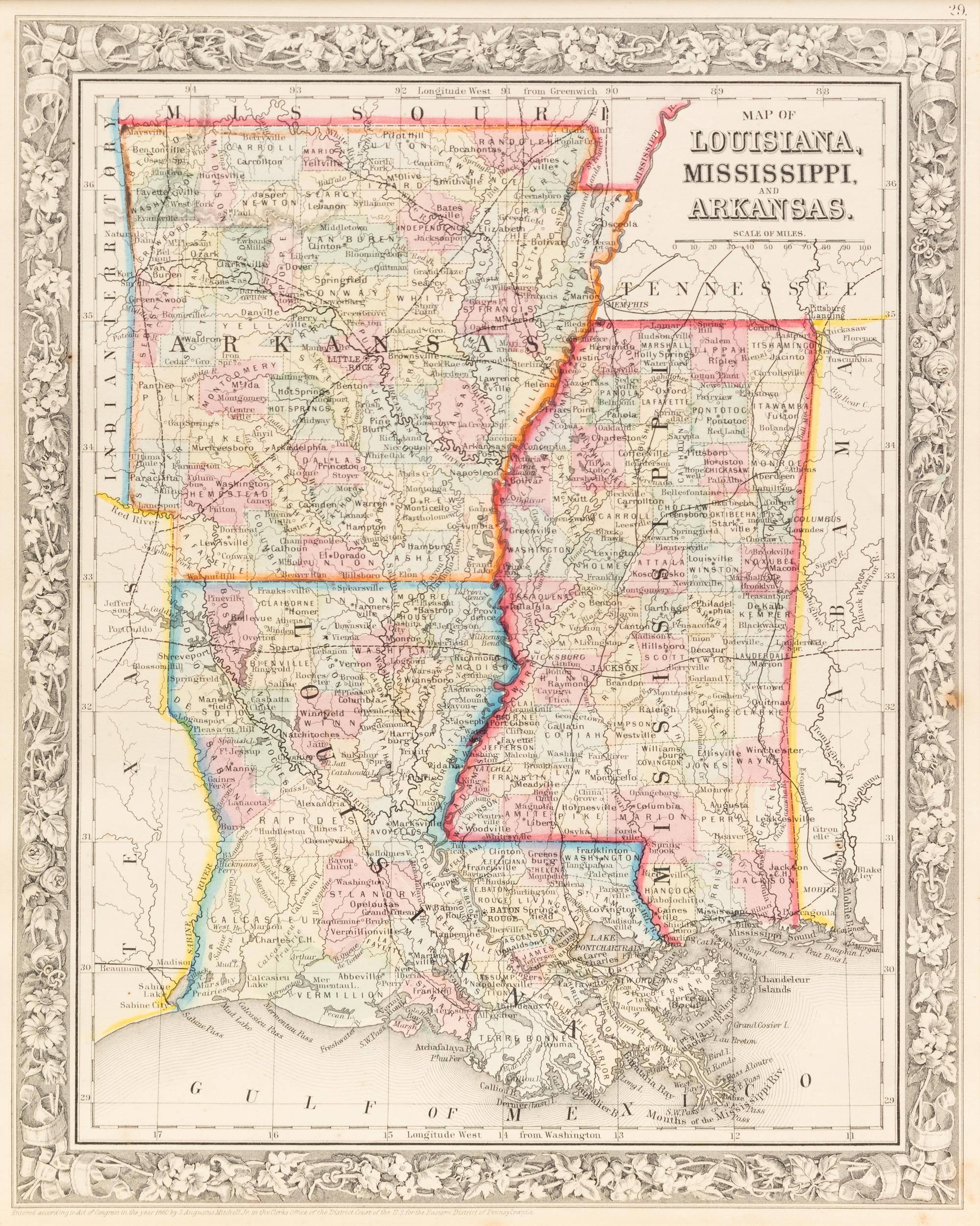 Five Framed Maps Pertaining to Louisiana and the Surrounding States