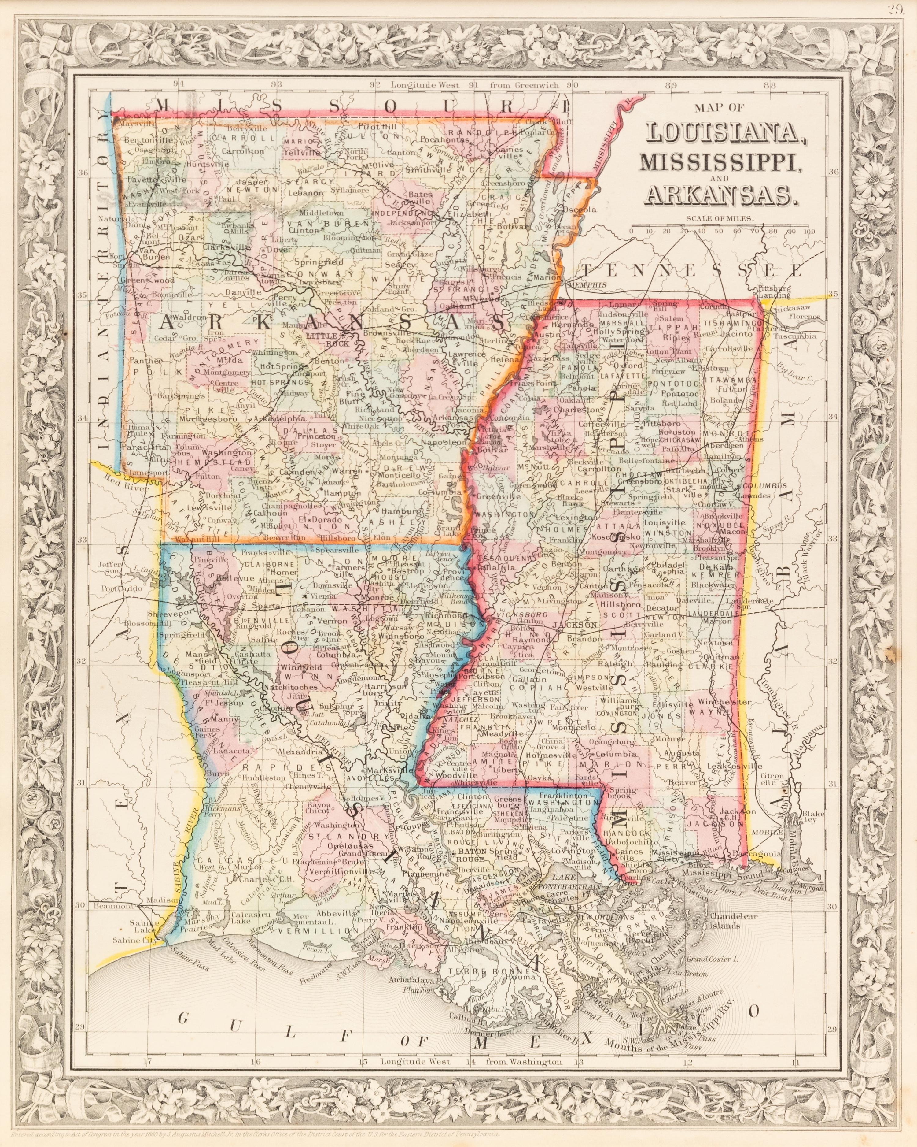 Five Framed Maps Pertaining to Louisiana and the Surrounding States