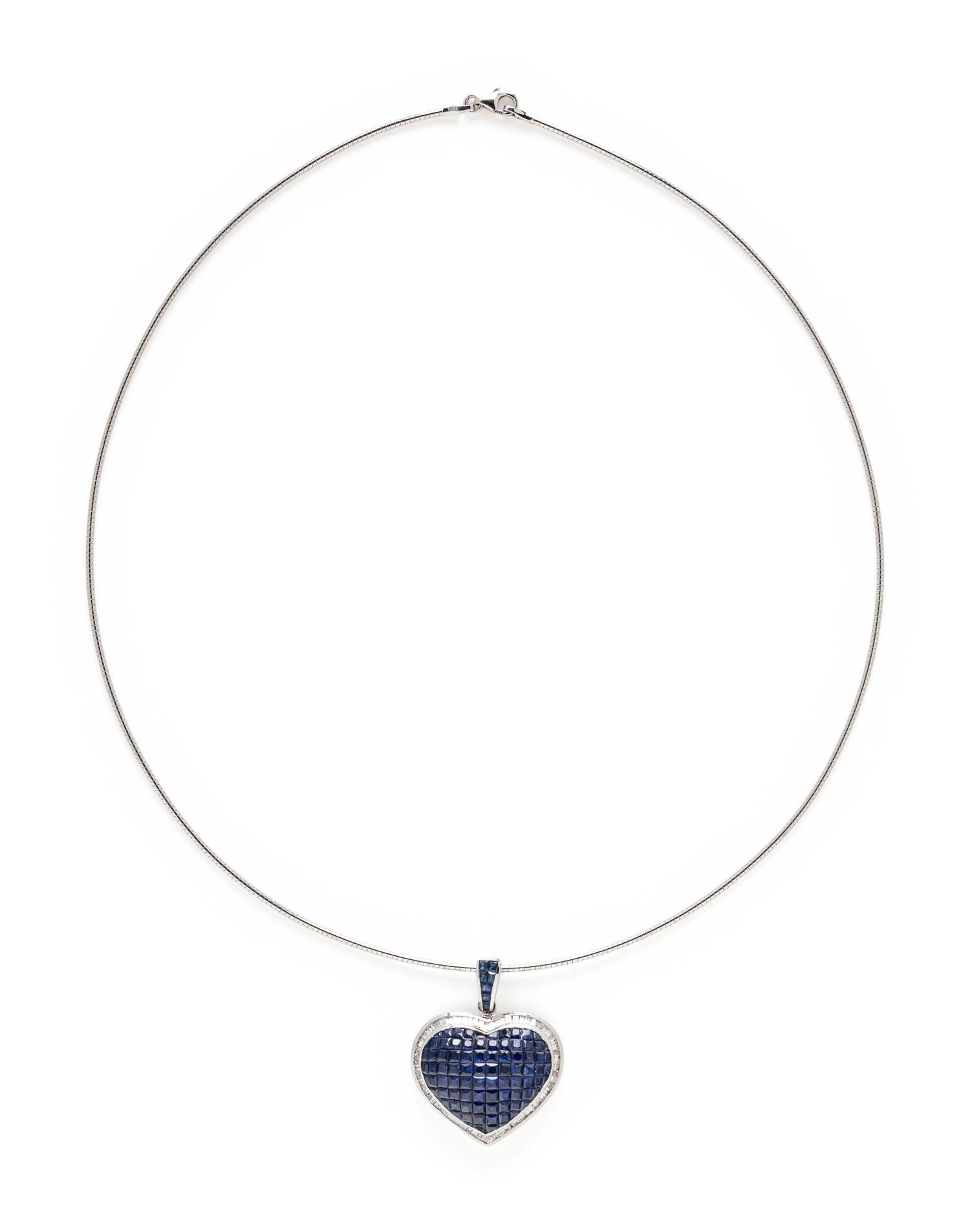 SAPPHIRE, DIAMOND, AND WHITE GOLD HEART PENDANT NECKLACE