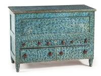 A Country Blue Sponge Paint-Decorated Pine and Poplar Five-Drawer Blanket Chest, 19th Century