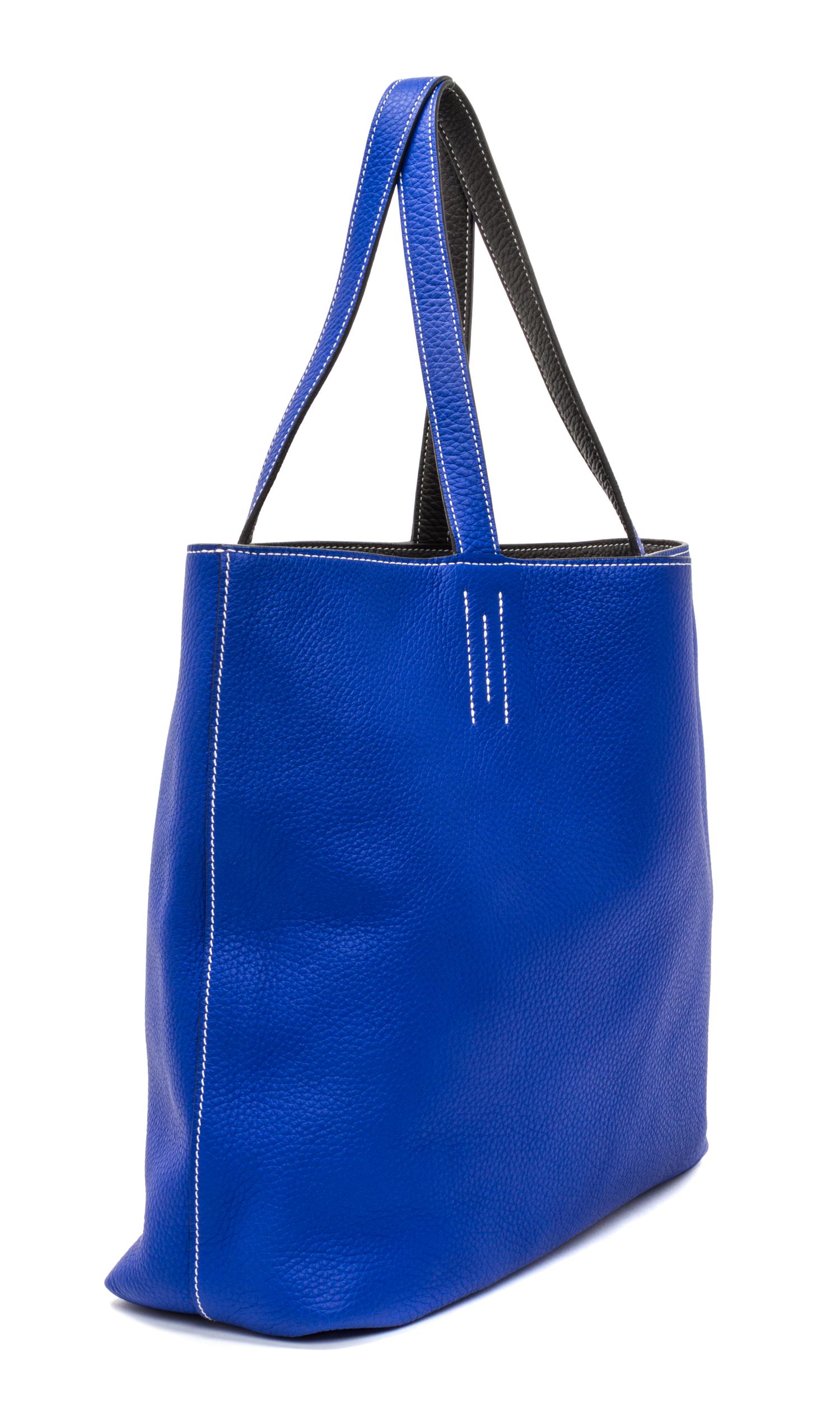 An Hermes Graphite/Bleu Electric 45cm Taurillon Clemence Double Sens Tote, 17.5" x 15.5" x 5".
