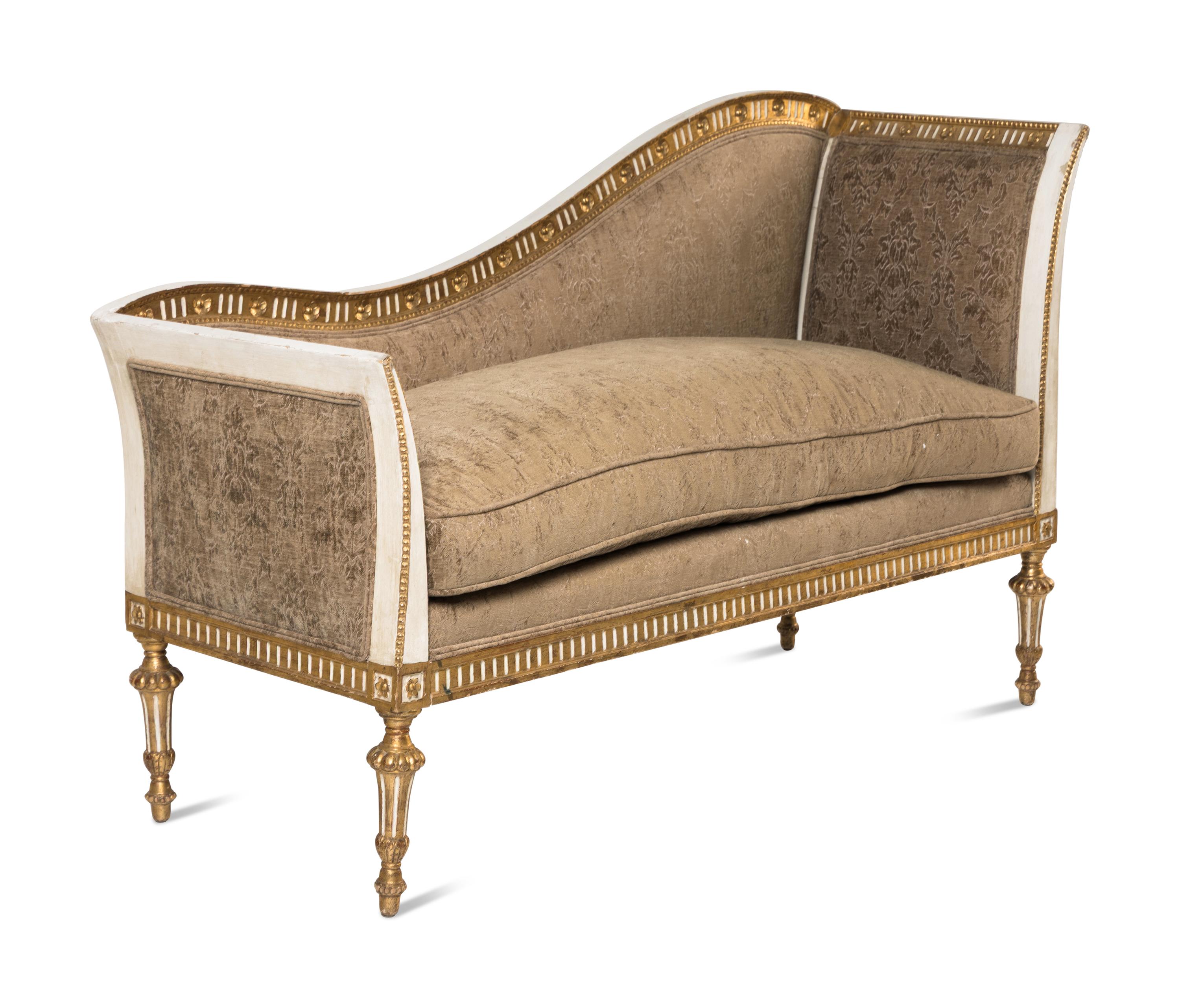 A Neoclassical Style Painted and Parcel Gilt Settee