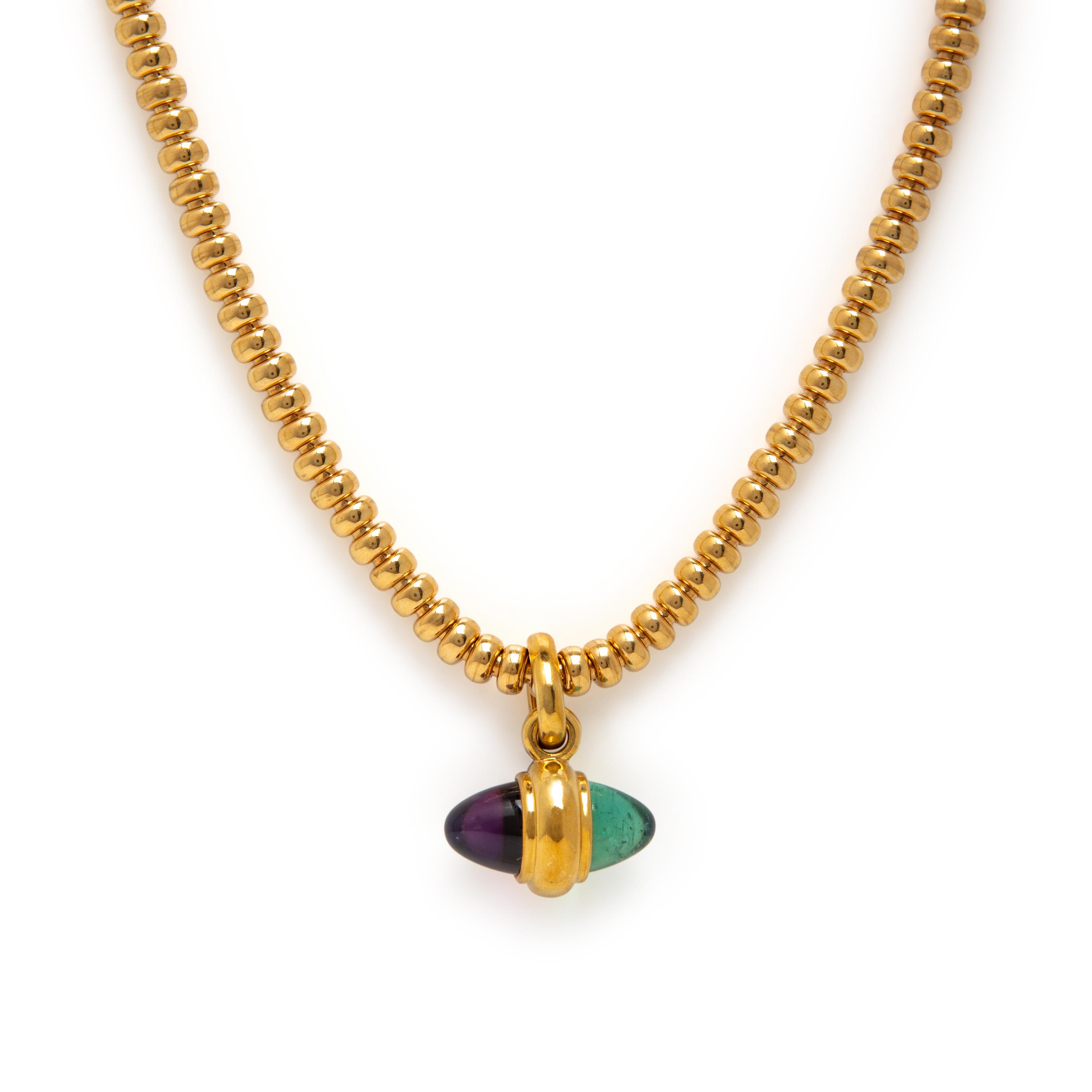 Amethyst, Tourmaline, and Yellow Gold Pendant Necklace