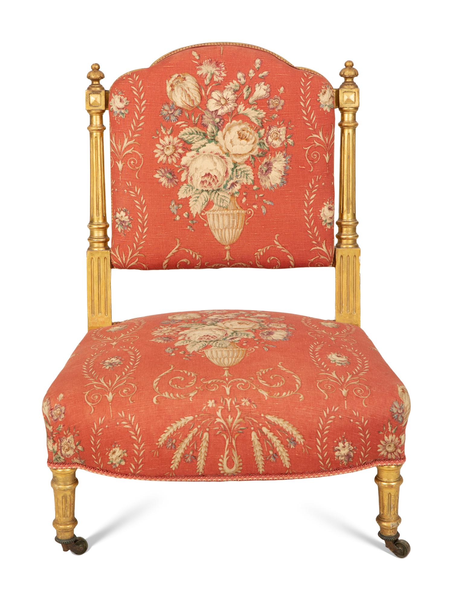 A Louis XVI Style Giltwood Slipper Chair