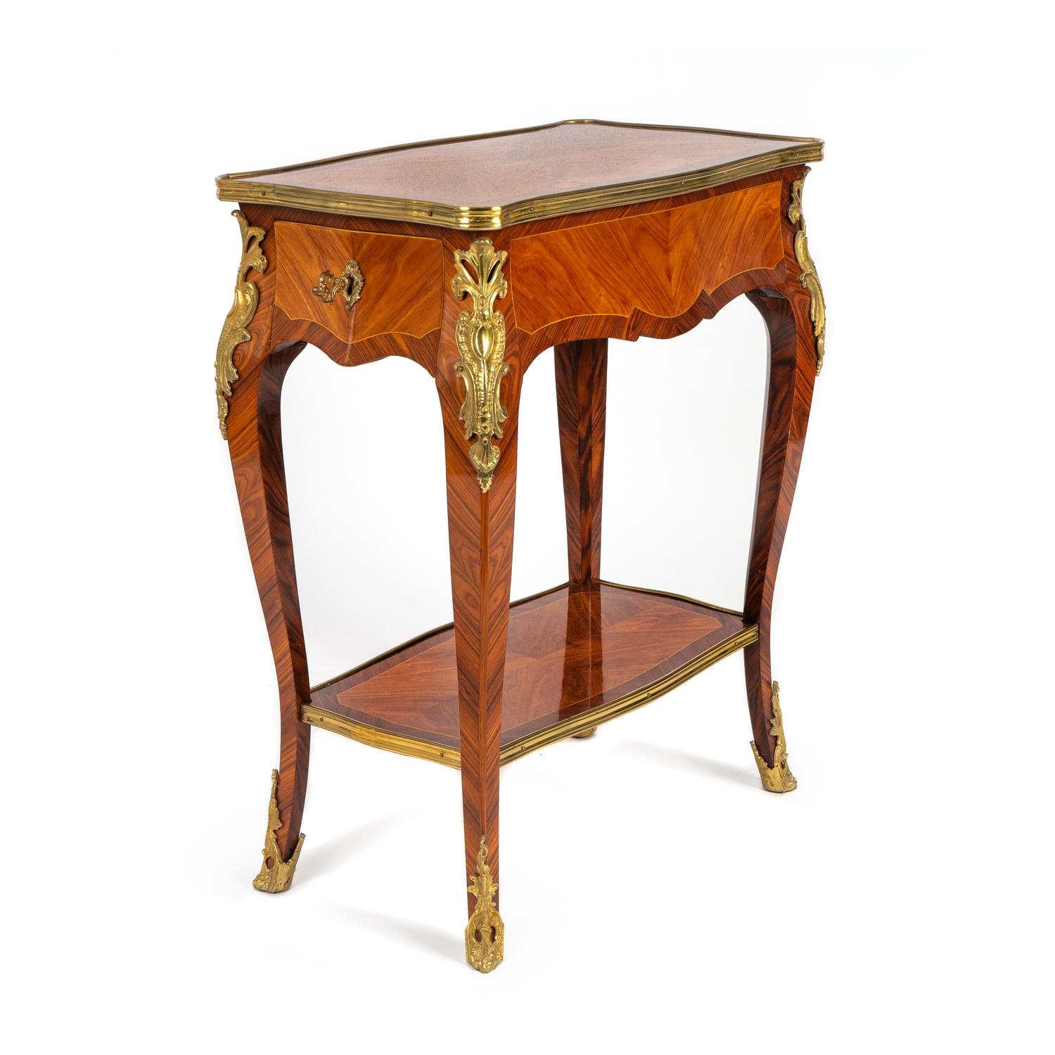 A Louis XV Style Gilt-Bronze-Mounted Kingwood and Tulipwood Table en Chiffonière