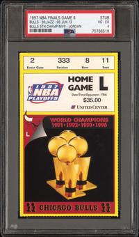 A June 13 1997 NBA Finals Game 6 Stub / Bulls Fifth Championship Michael Jordan MVP (PSA 4 VG-EX)