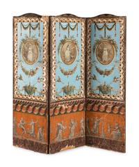 A Directoire Painted Wallpaper Floor Screen