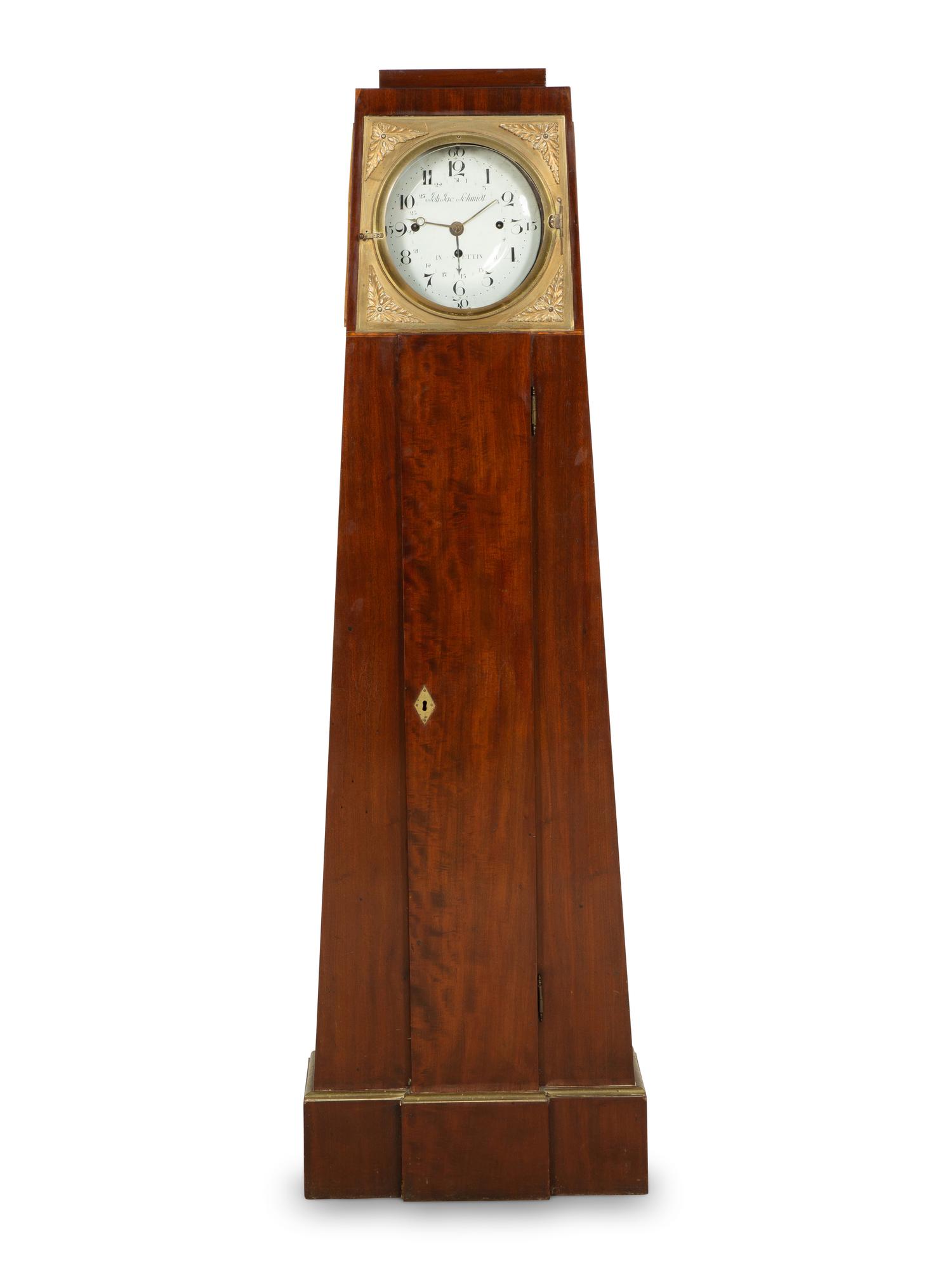A Biedermeier Mahogany and Gilt Bronze Obelisk Clock
