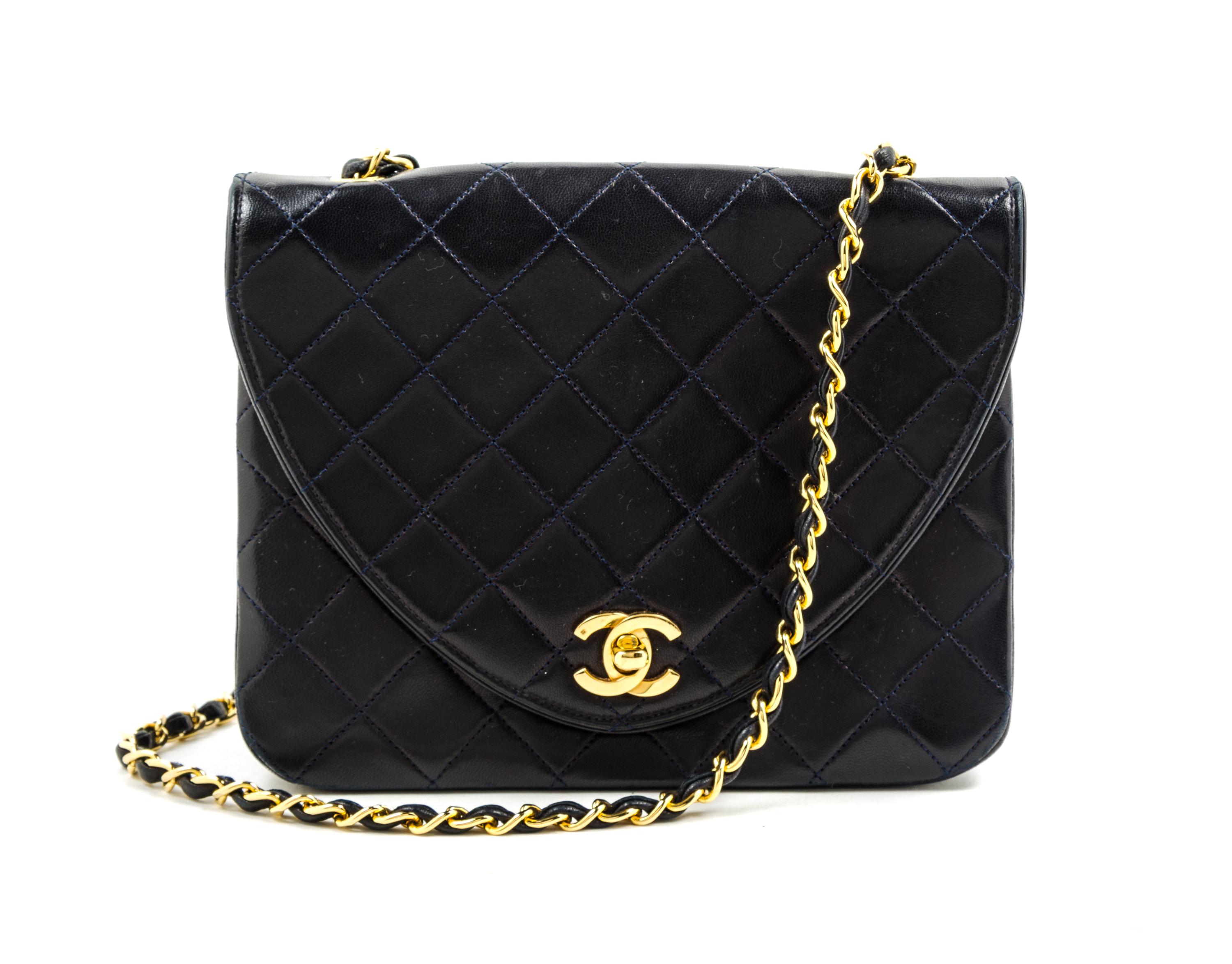A Chanel Navy Classic Leather Handbag, 8.5" x 6.5" x 3".