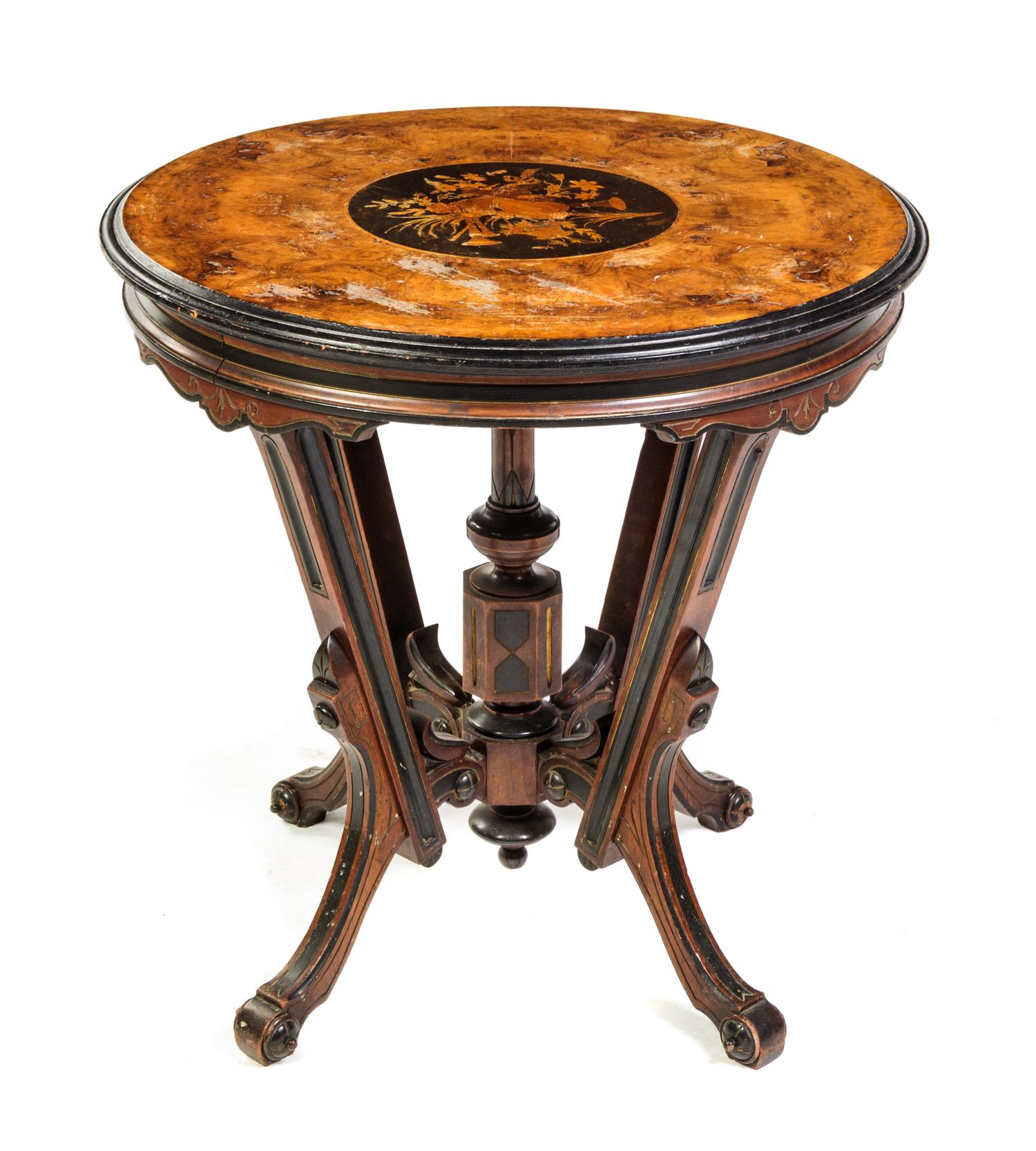 A Victorian Marquetry Center Table Height 27 inches. — LATE 19TH CENTURY