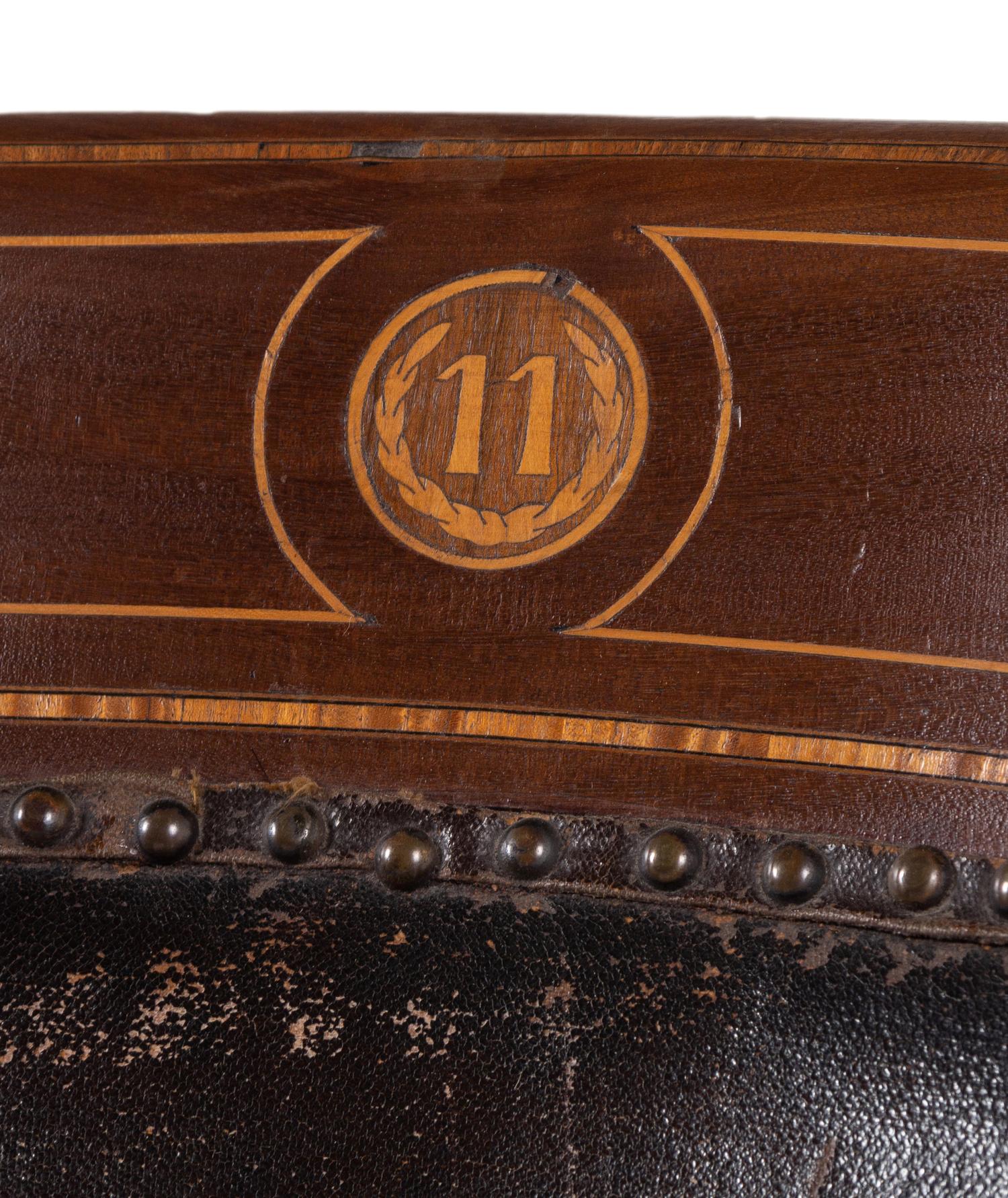 Two Sets of Four Inlaid Mahogany Theater Seats