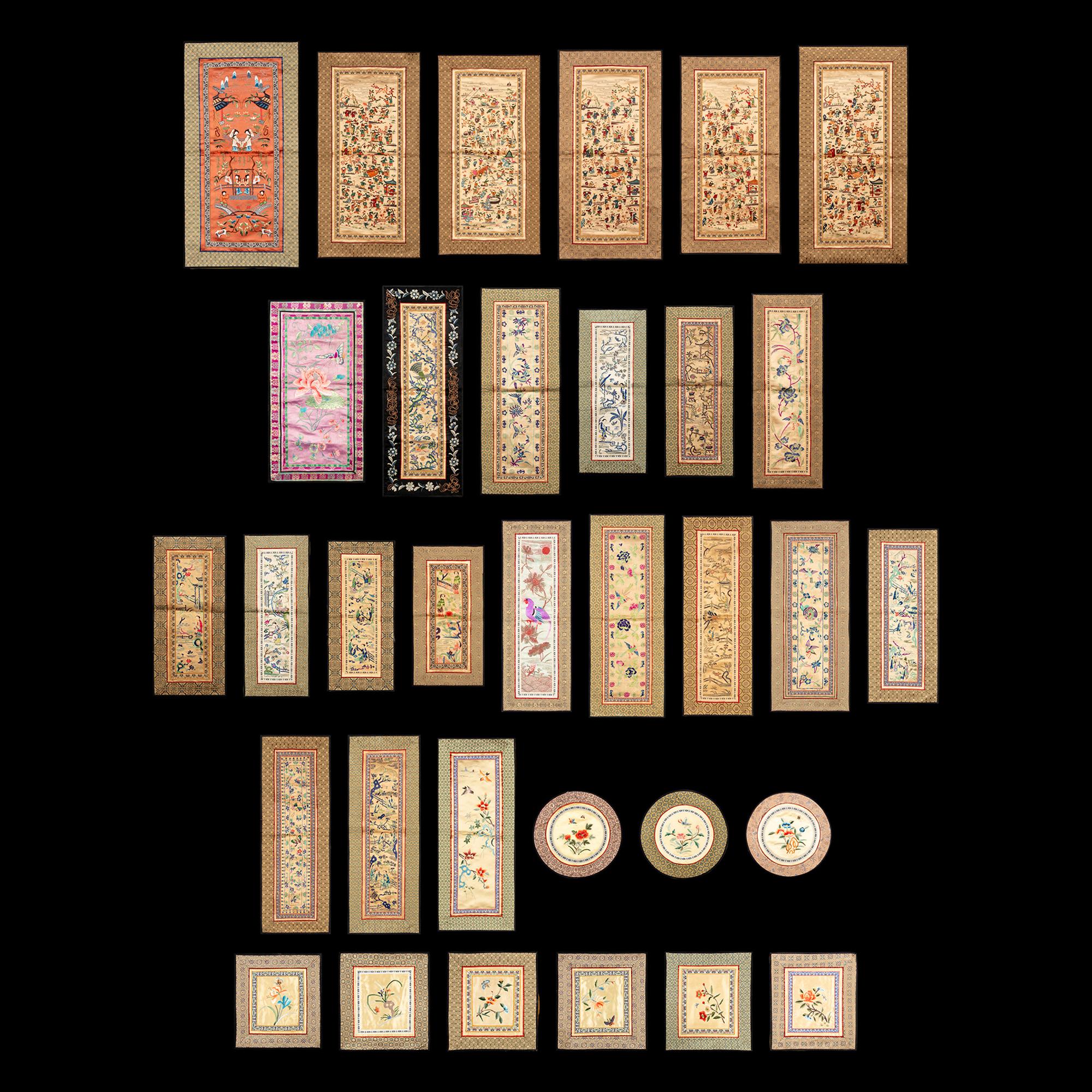 A Collection of 33 Chinese Embroidered Silk Panels 近代 綉片33幅