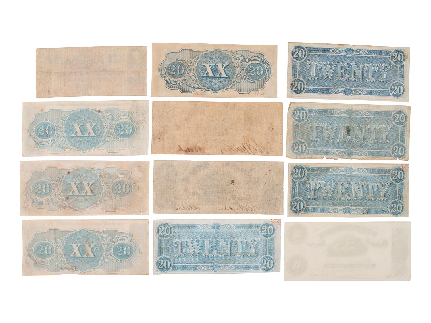 [CONFEDERATE - CURRENCY]. A large group of Confederate notes.