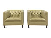A Pair of Contemporary Apple Green Leather-Upholstered Lounge Chairs