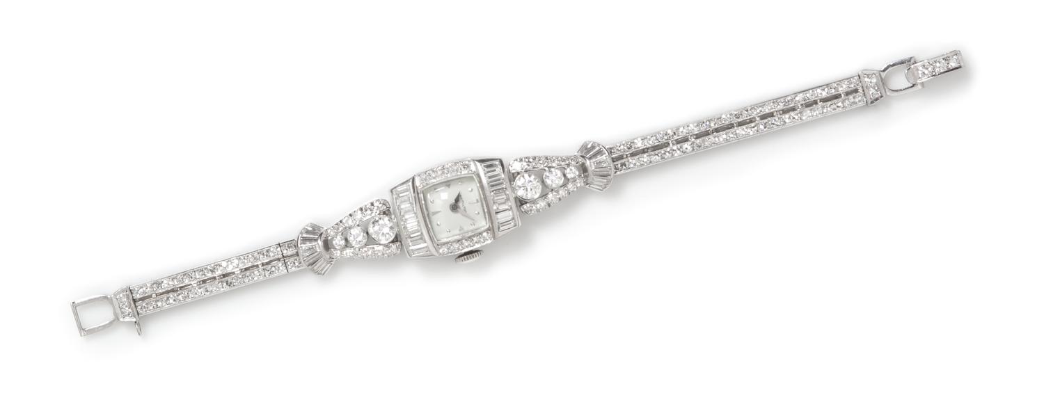 A Vintage Platinum and Diamond Wristwatch, Hamilton, 19.20 dwts.