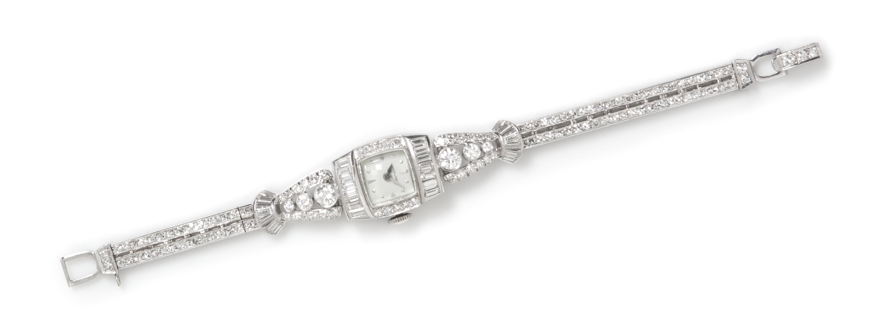 A Vintage Platinum and Diamond Wristwatch, Hamilton, 19.20 dwts.
