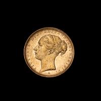 A United Kingdom 1885-M Sovereign: Young Victoria-Melbourne Mint Gold Coin