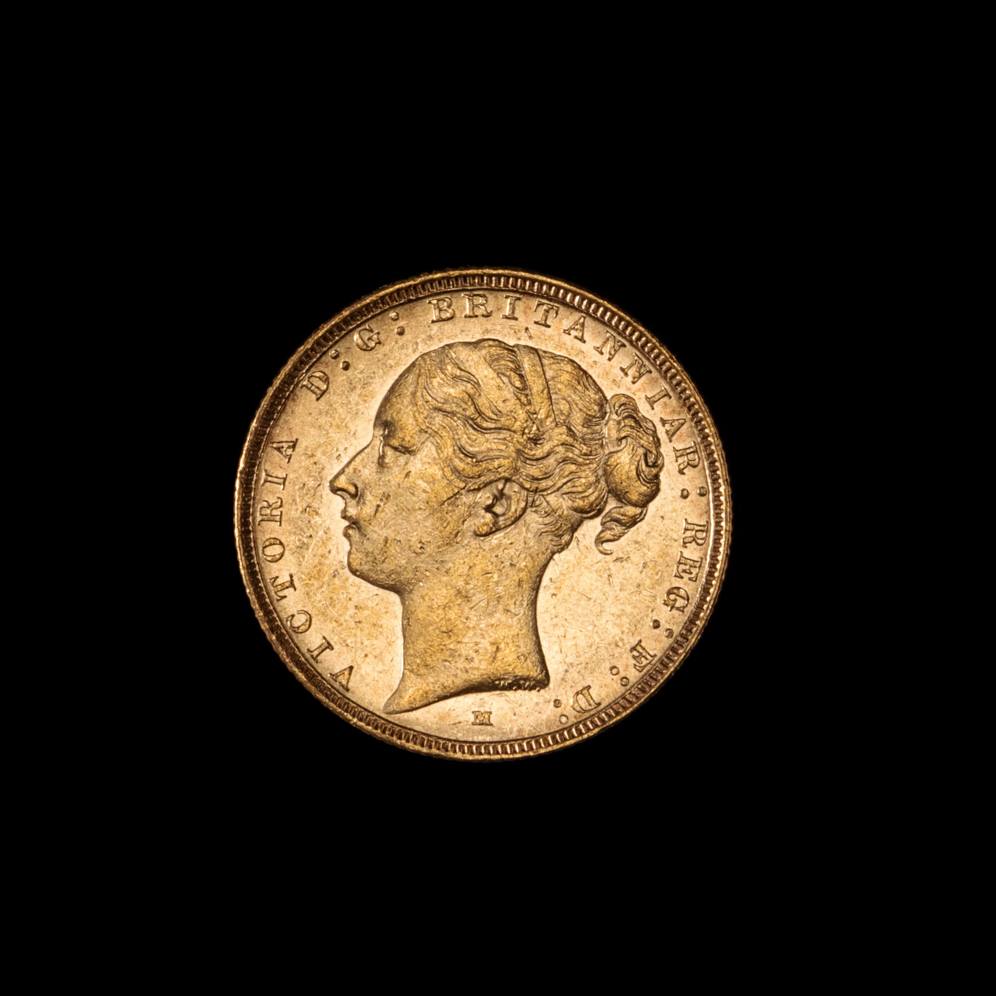 A United Kingdom 1885-M Sovereign: Young Victoria-Melbourne Mint Gold Coin