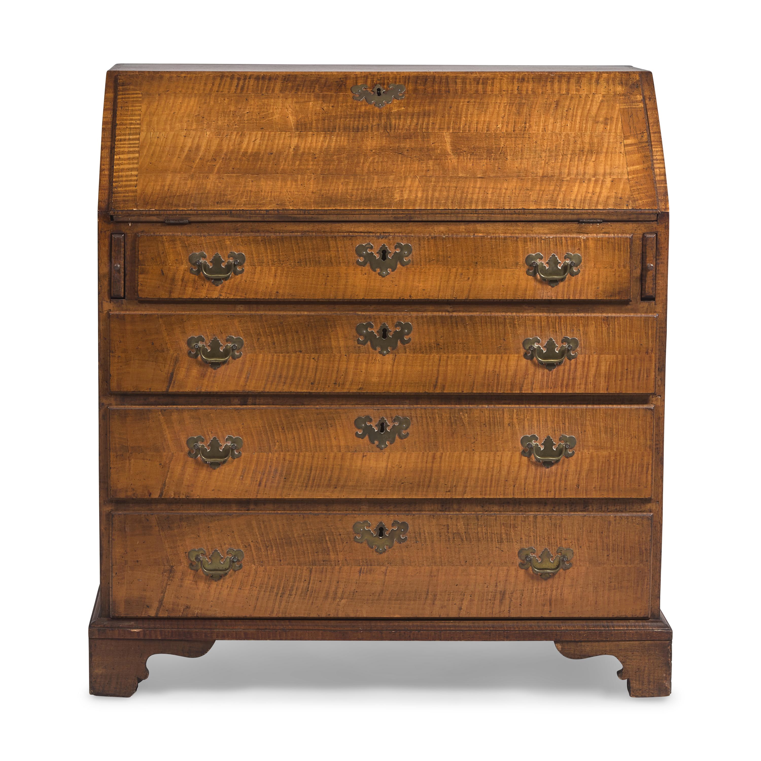 A Chippendale Tiger Maple Slant-Front Desk