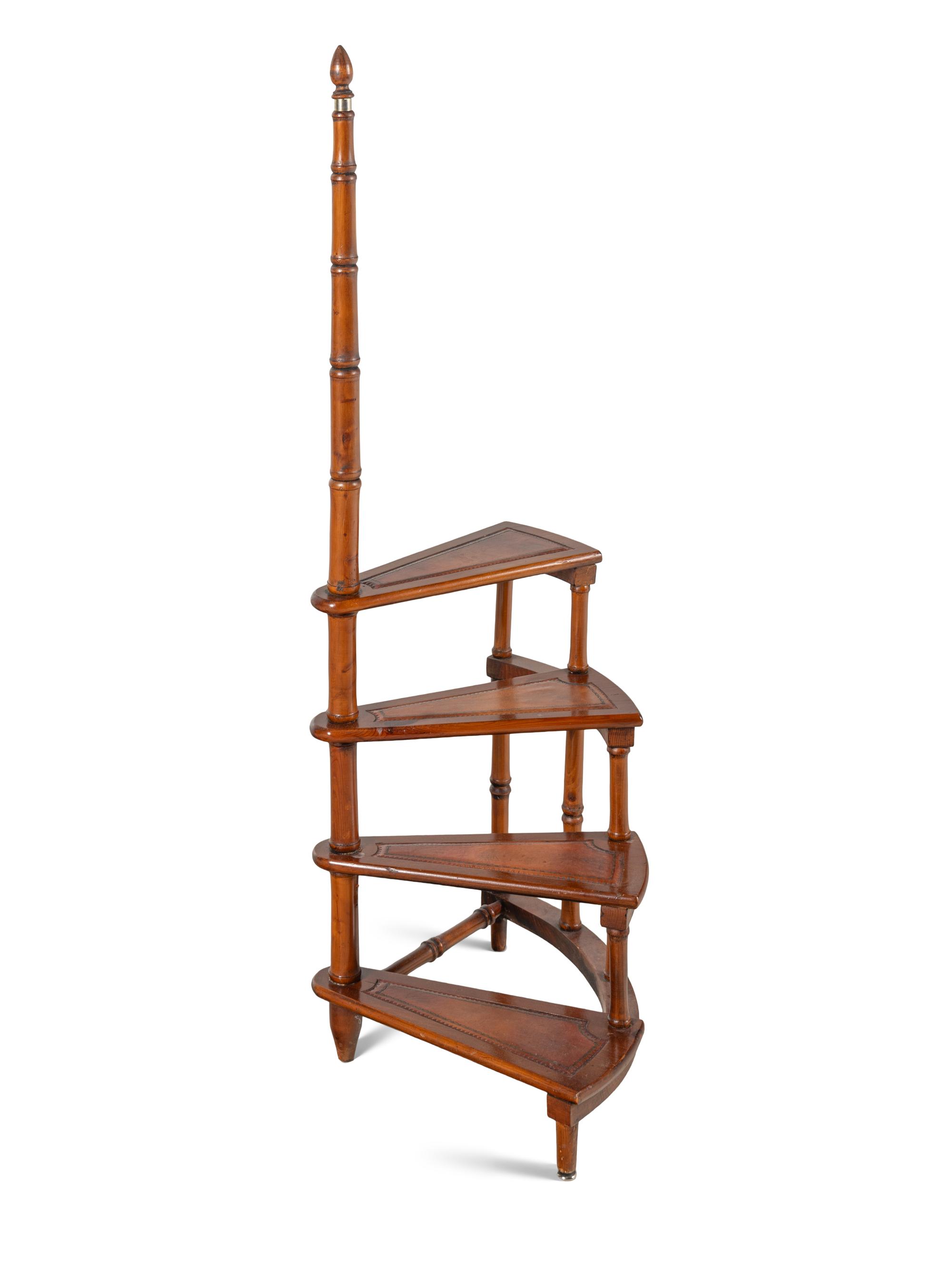 A Set of Leather-Inset Walnut Library Steps