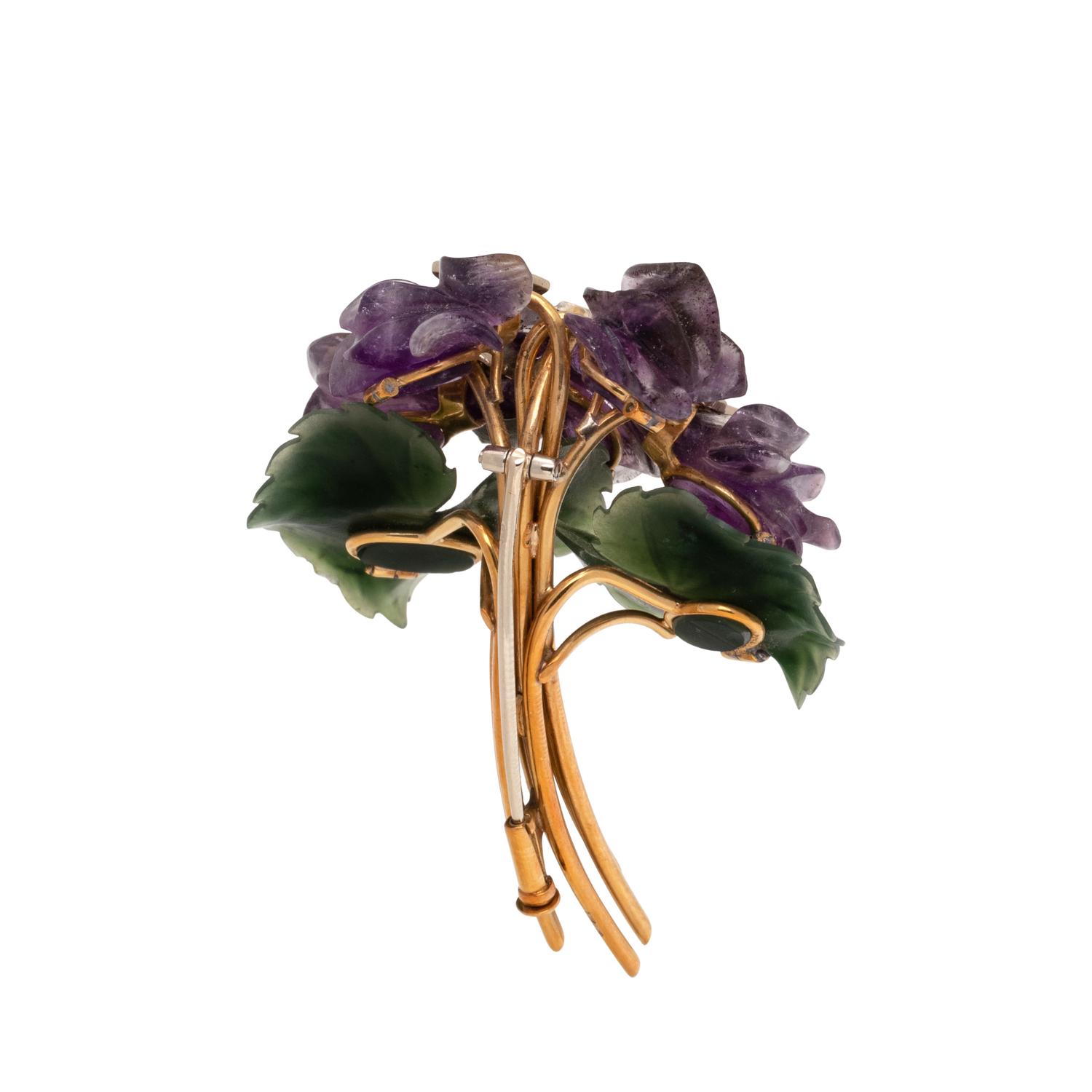 AUSTRIAN, HARDSTONE AND DIAMOND FLOWER BROOCH