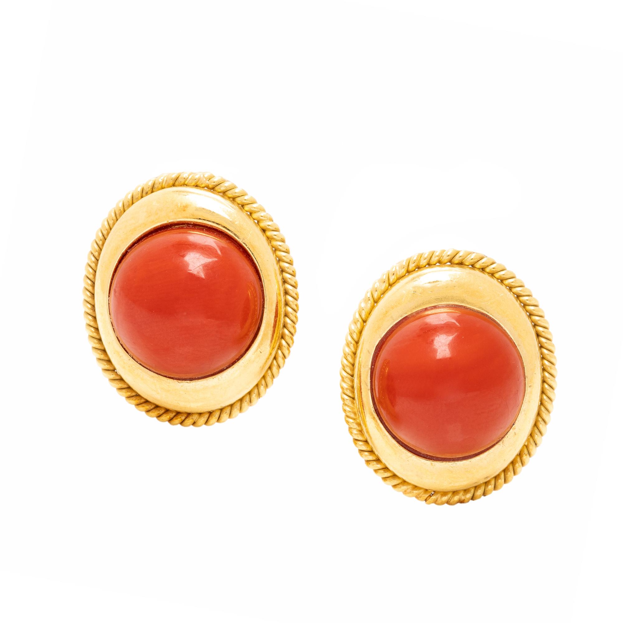 CORAL AND YELLOW GOLD EARRINGS
