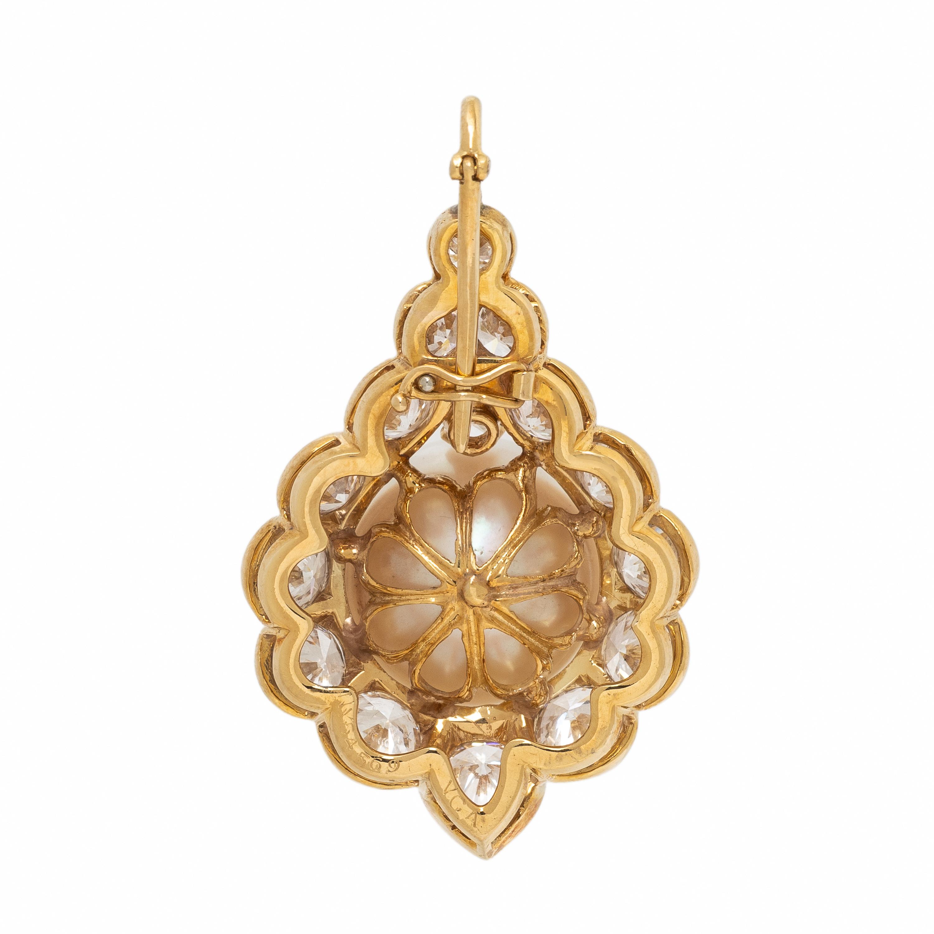 Van Cleef and Arpels, Diamond, Cultured Pearl, and Yellow Gold Pendant