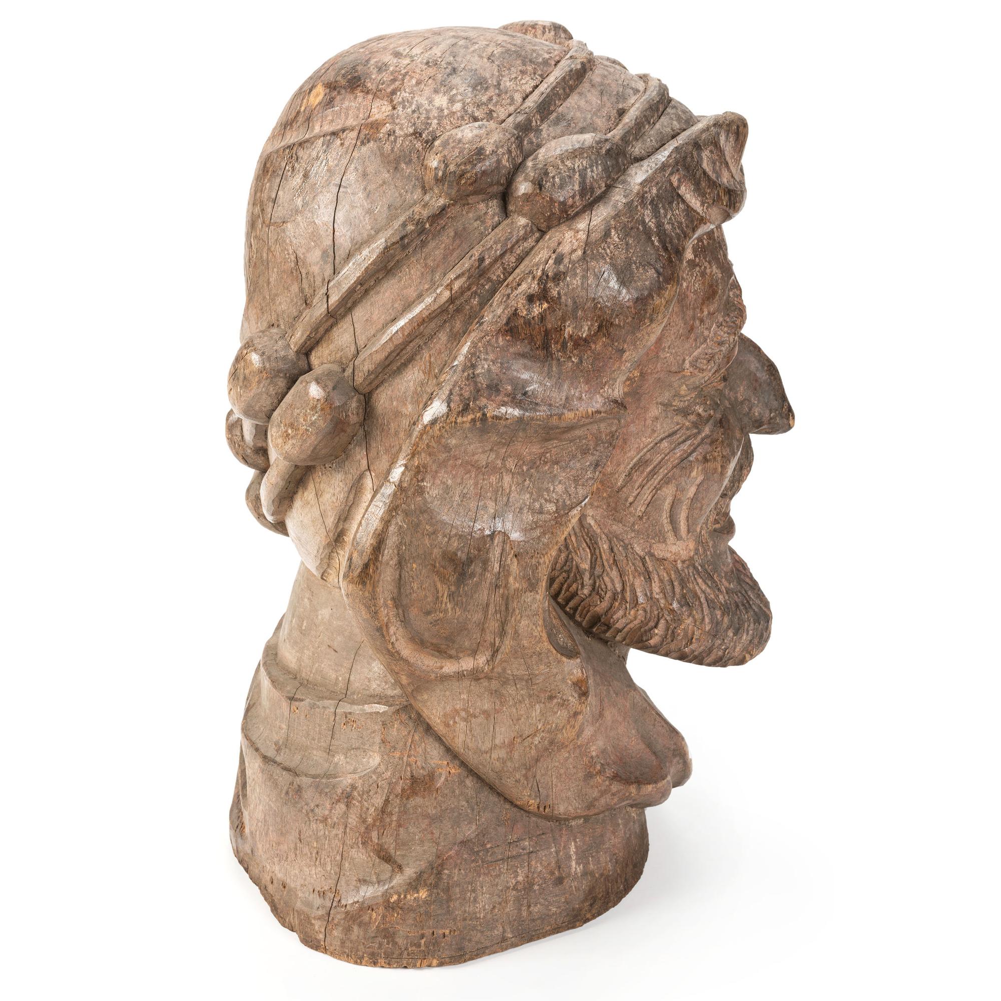A Large Carved Wood Bust of a Sailor or Dock Worker