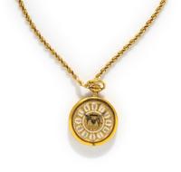 SOVEREIGN, OPEN FACE POCKET WATCH ON YELLOW GOLD CHAIN