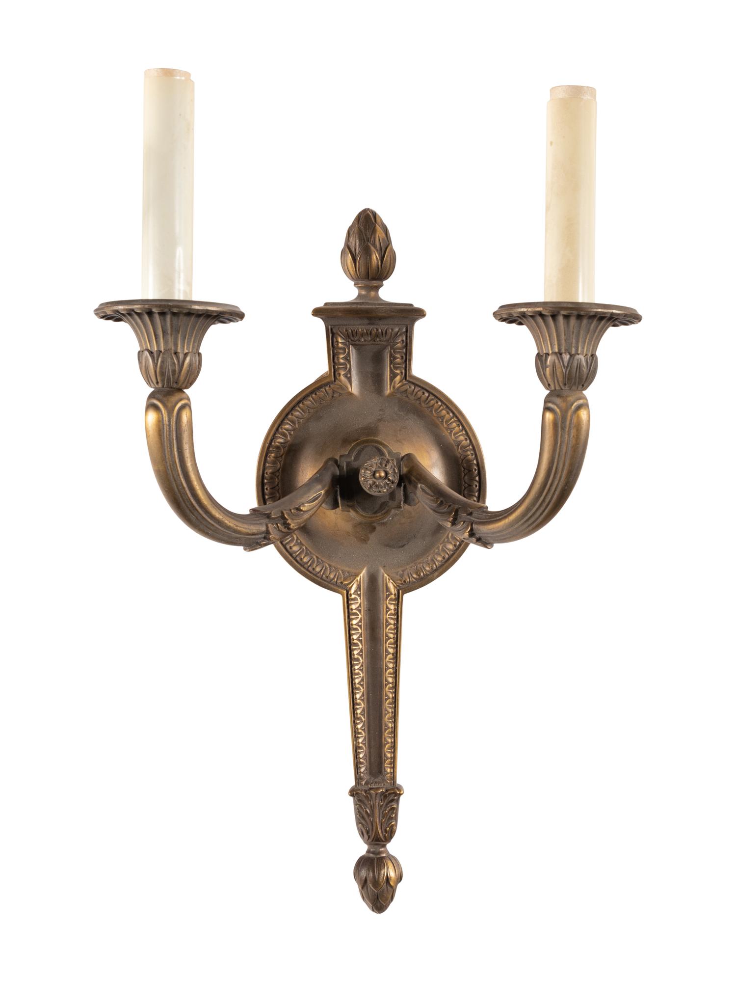 A Set of Eight Neoclassical Style Gilt Metal Two-Light Sconces