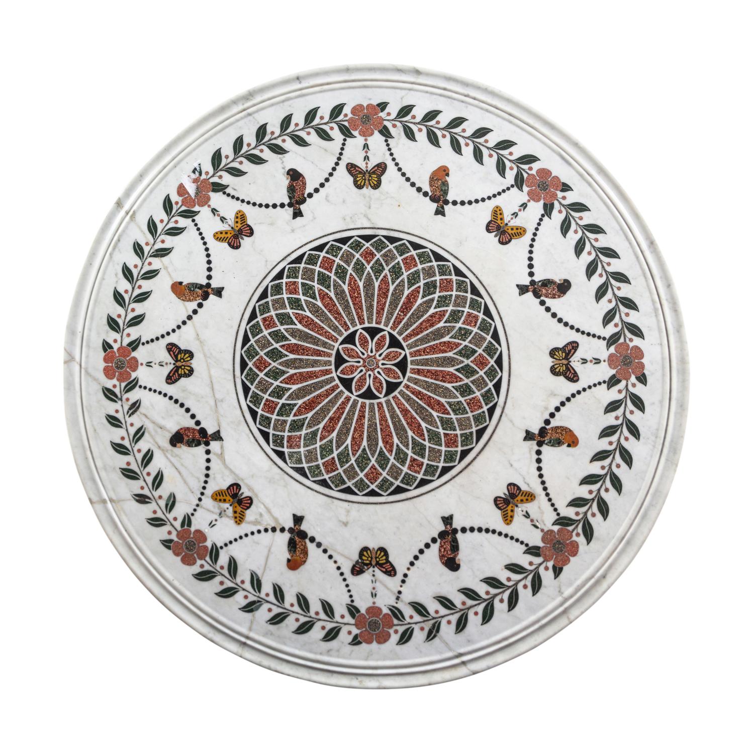 A Neoclassical Green and White-Painted Scagliola and Marble-Top Table