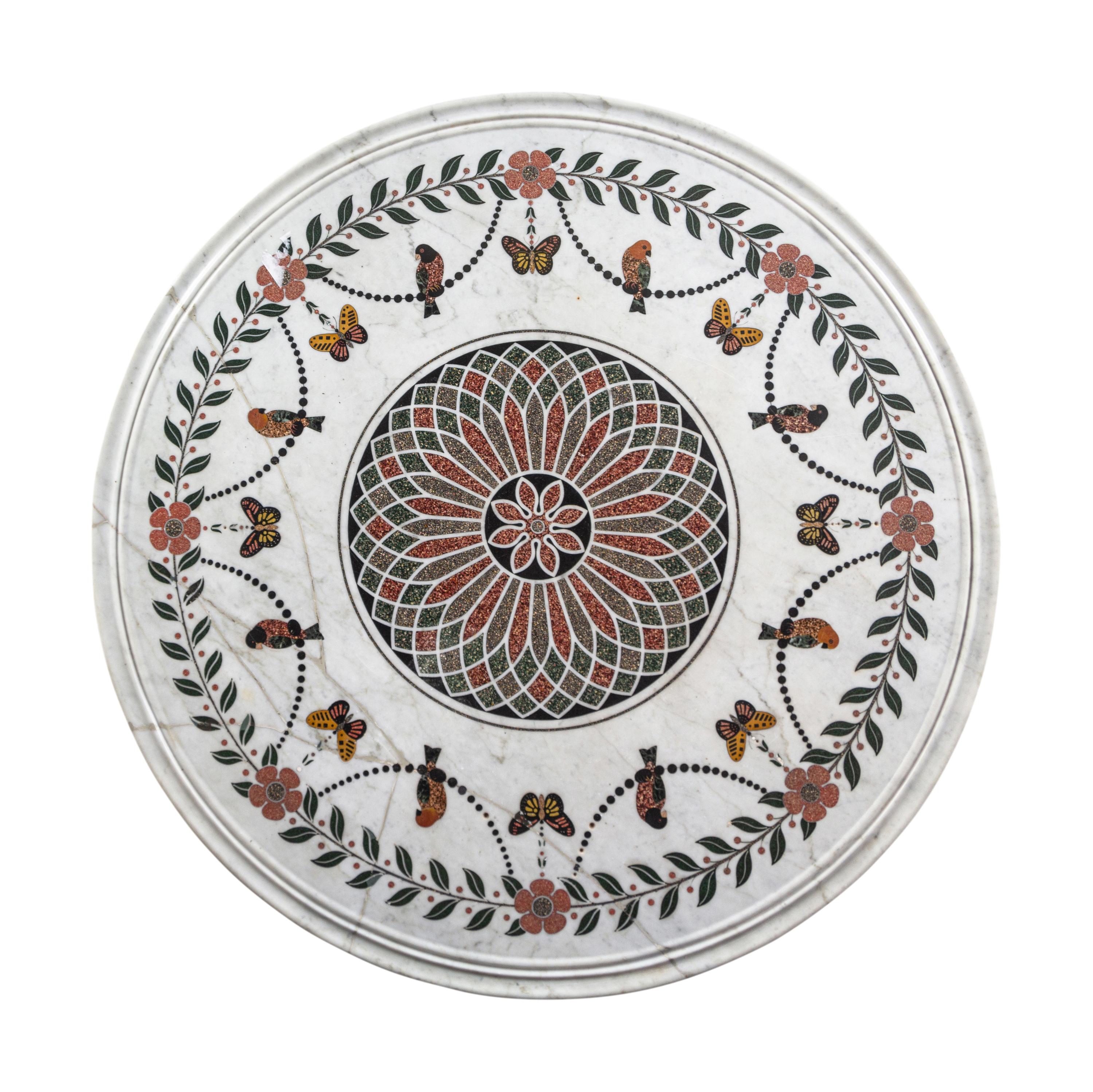 A Neoclassical Green and White-Painted Scagliola and Marble-Top Table