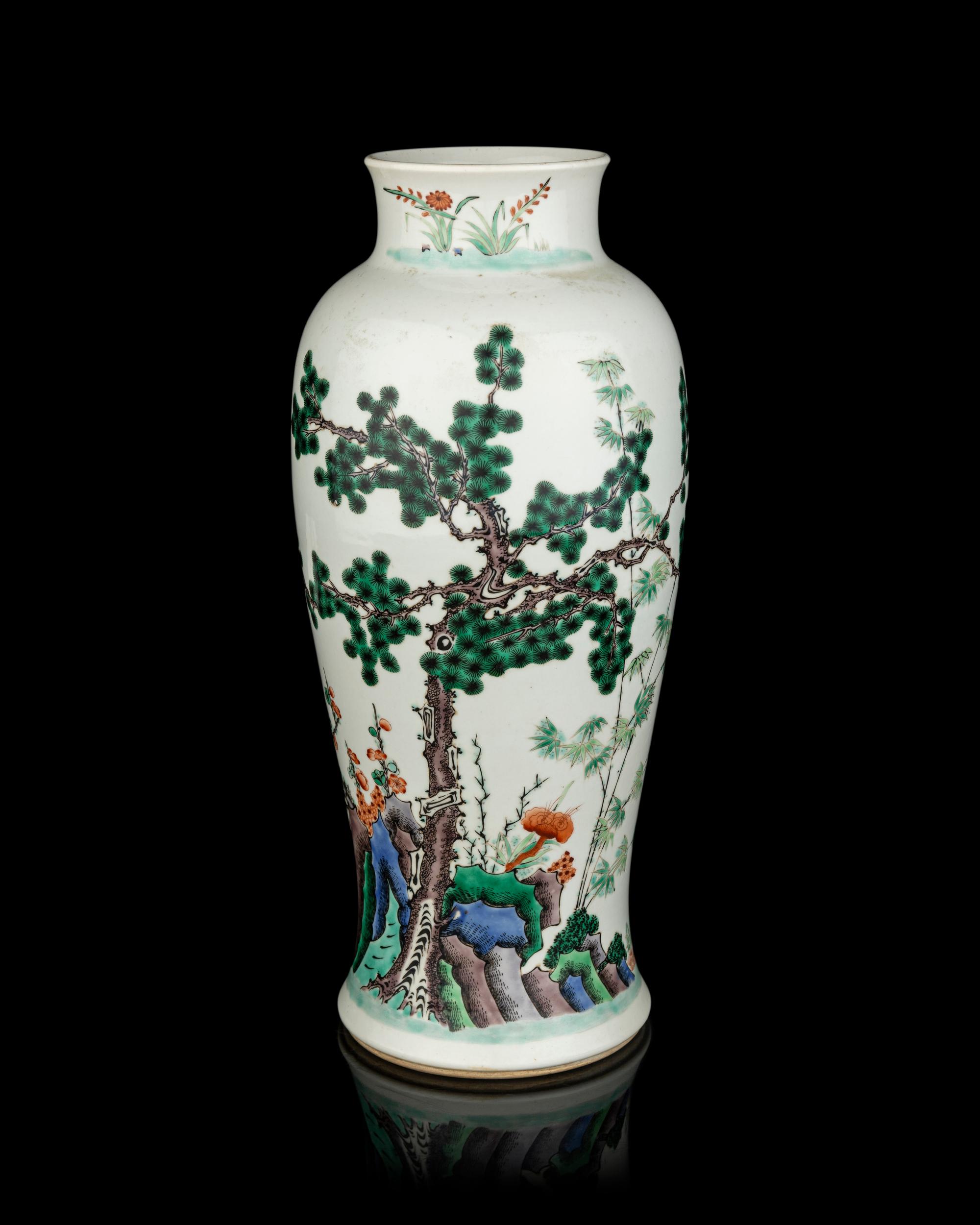 A Chinese Famille Verte Porcelain 'Three Friends' Vase