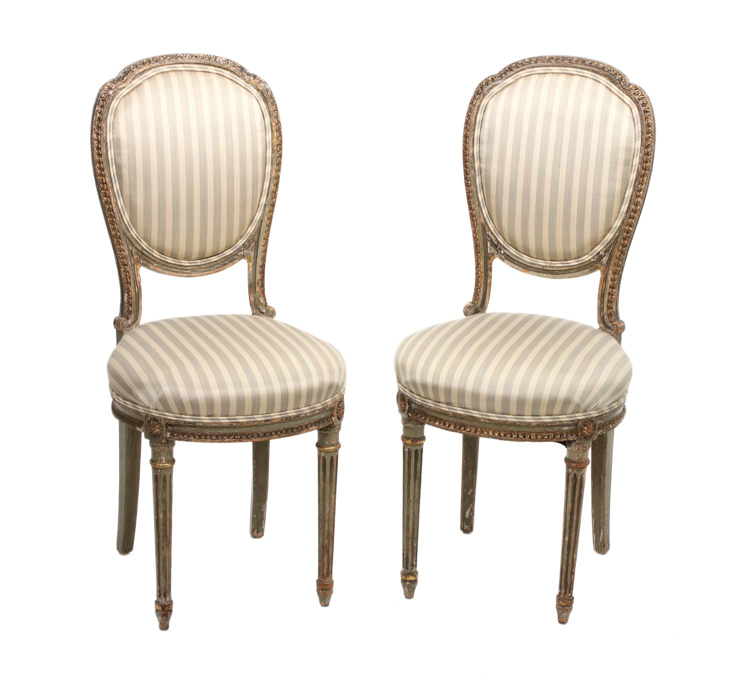 A Pair of Louis XVI Style Painted Side Chairs Height 36 x width 16 x depth 17 inches