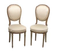 A Pair of Louis XVI Style Painted Side Chairs Height 36 x width 16 x depth 17 inches