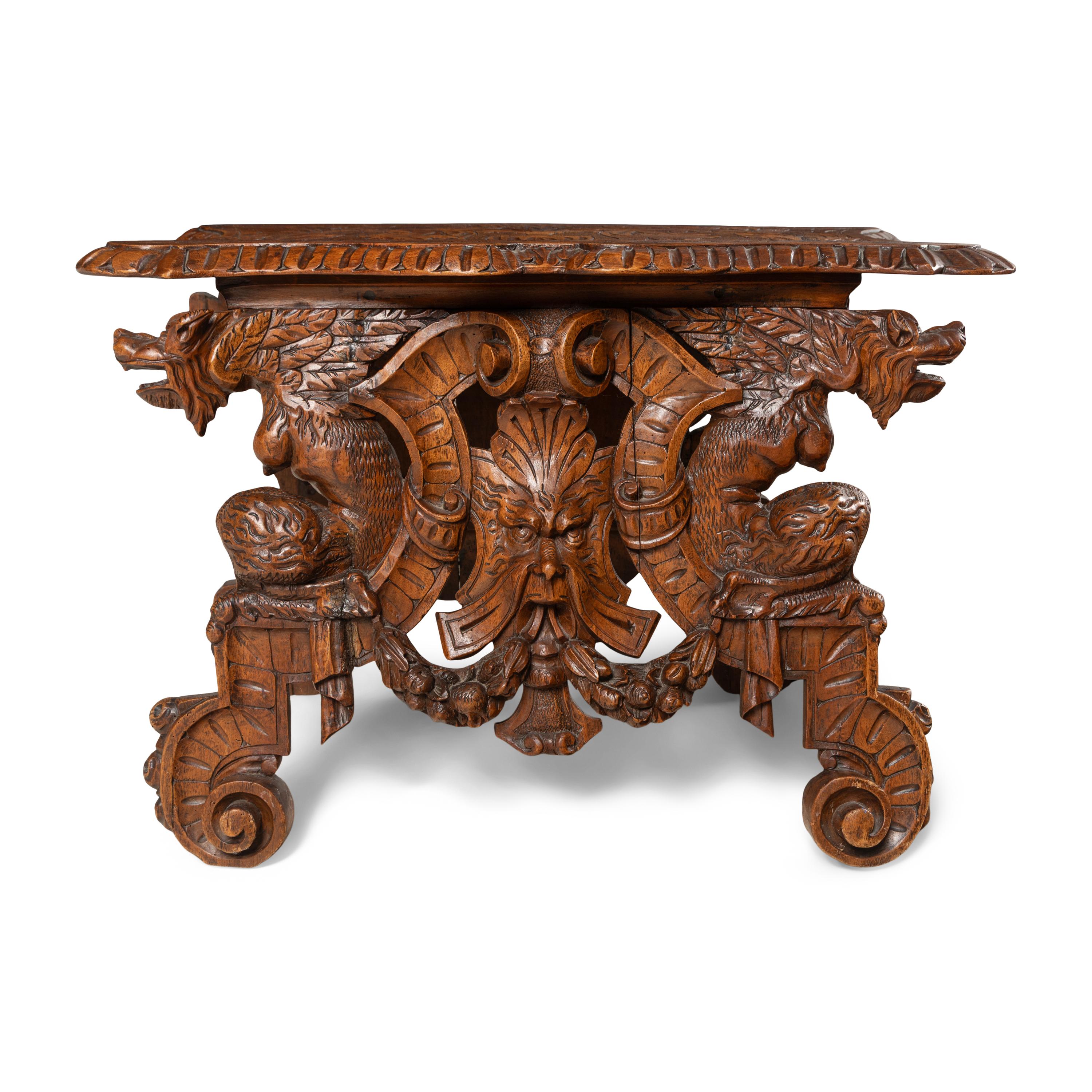A Pair of Italian Carved Walnut Sgabello Stools