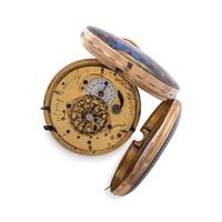 GILT-METAL AND ENAMEL QUARTER REPEATER OPEN FACE POCKET WATCH