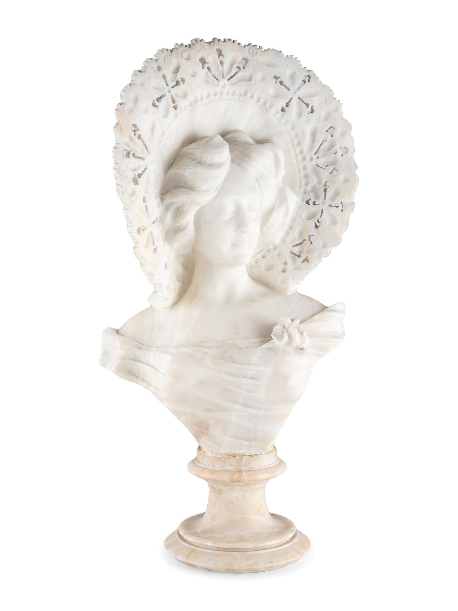 A Carved Alabaster Bust of a Woman