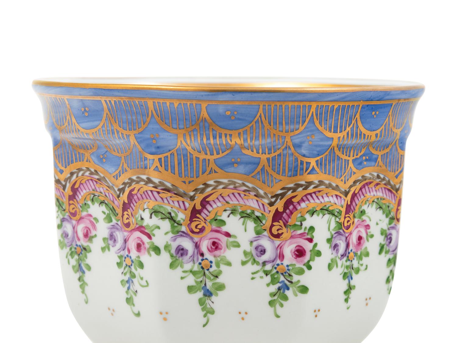 A Limoges Painted Porcelain Cache Pot