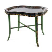An English Papier Mâché Tray on an Associated Painted Stand
