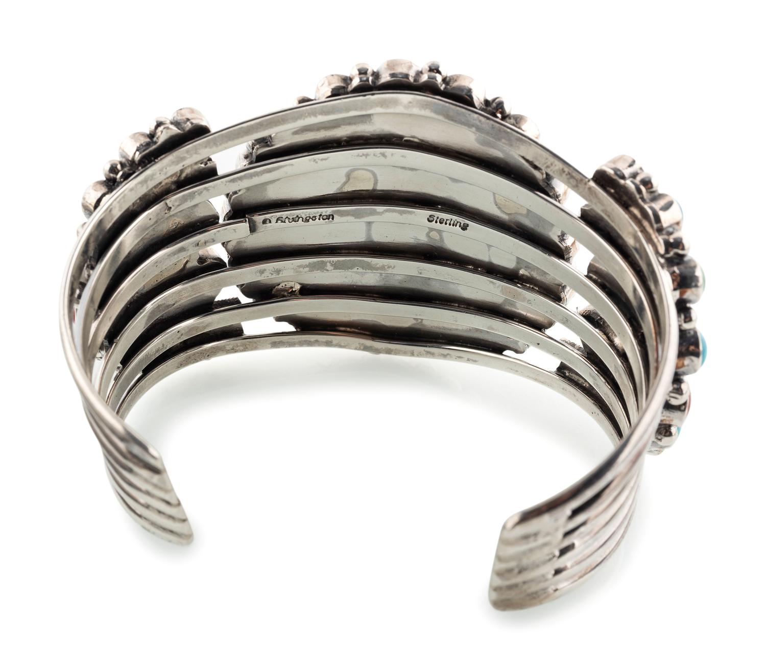 Navajo Sterling Silver and Colorful Cluster Cuff Bracelet