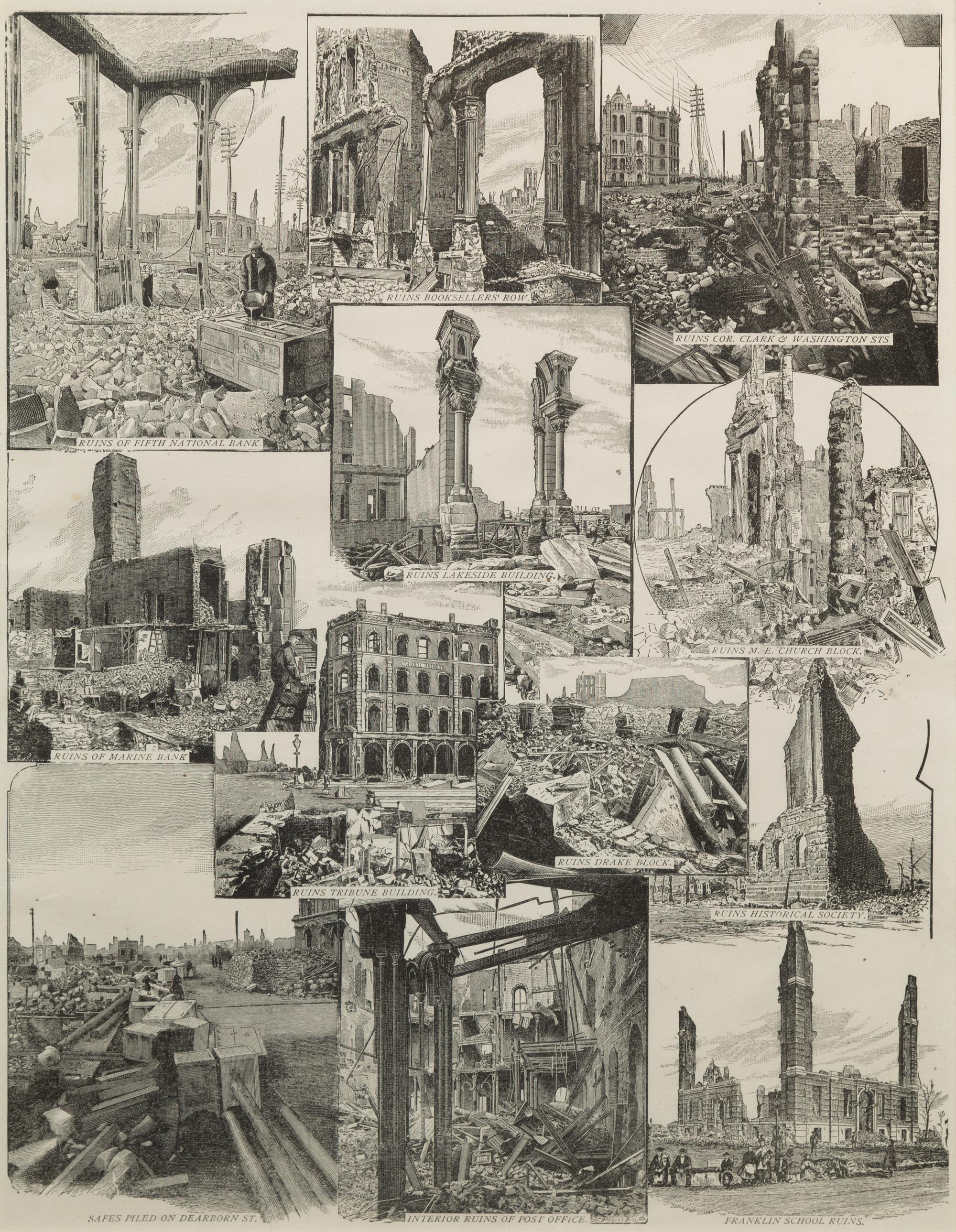 [ART AND ARCHITECTURE]. A group of 15 woodcut scenes of Chicago by R.R. Donnelly & Sons and others.