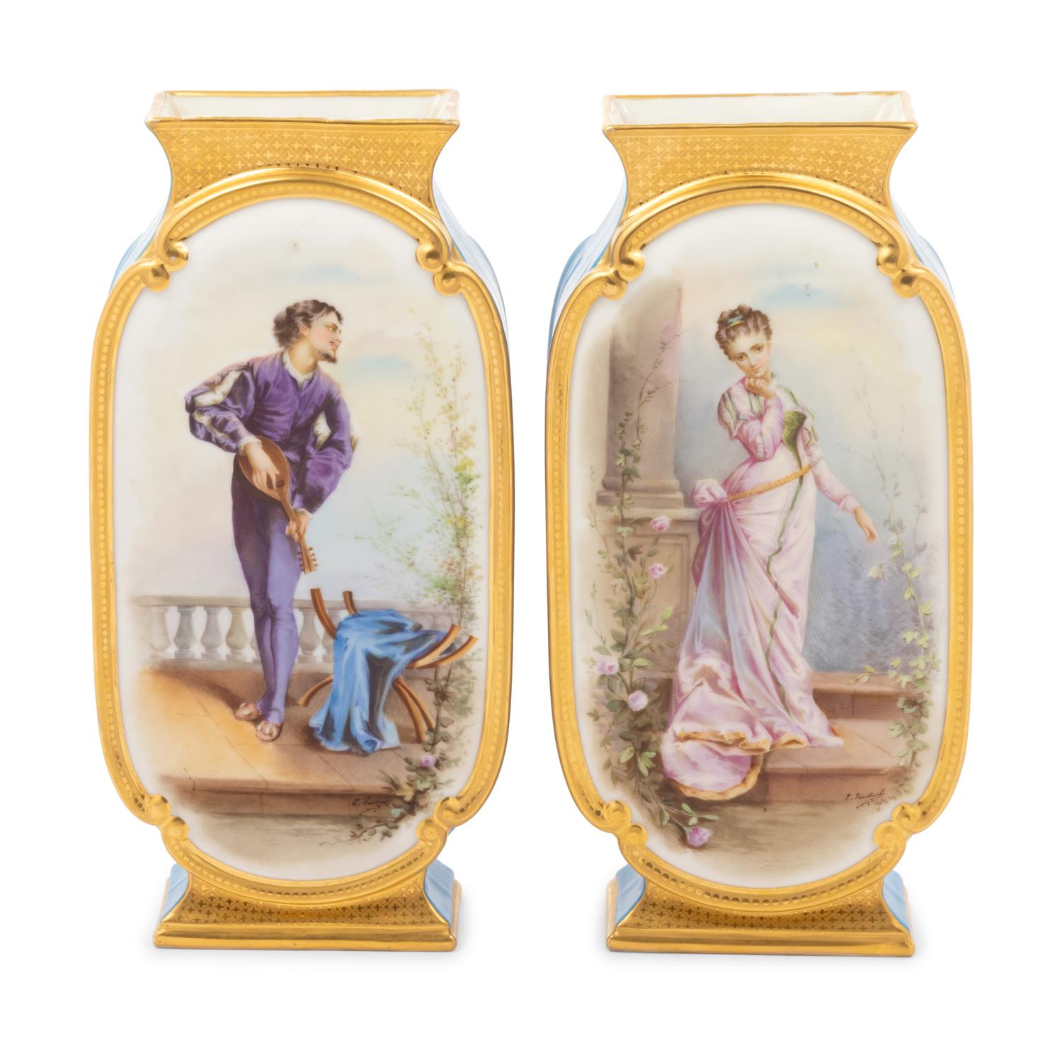 A Pair of French Painted Porcelain Vases