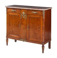 A Louis XVI Style Gilt Bronze-Mounted Burlwood Marble-Top Serving Cabinet