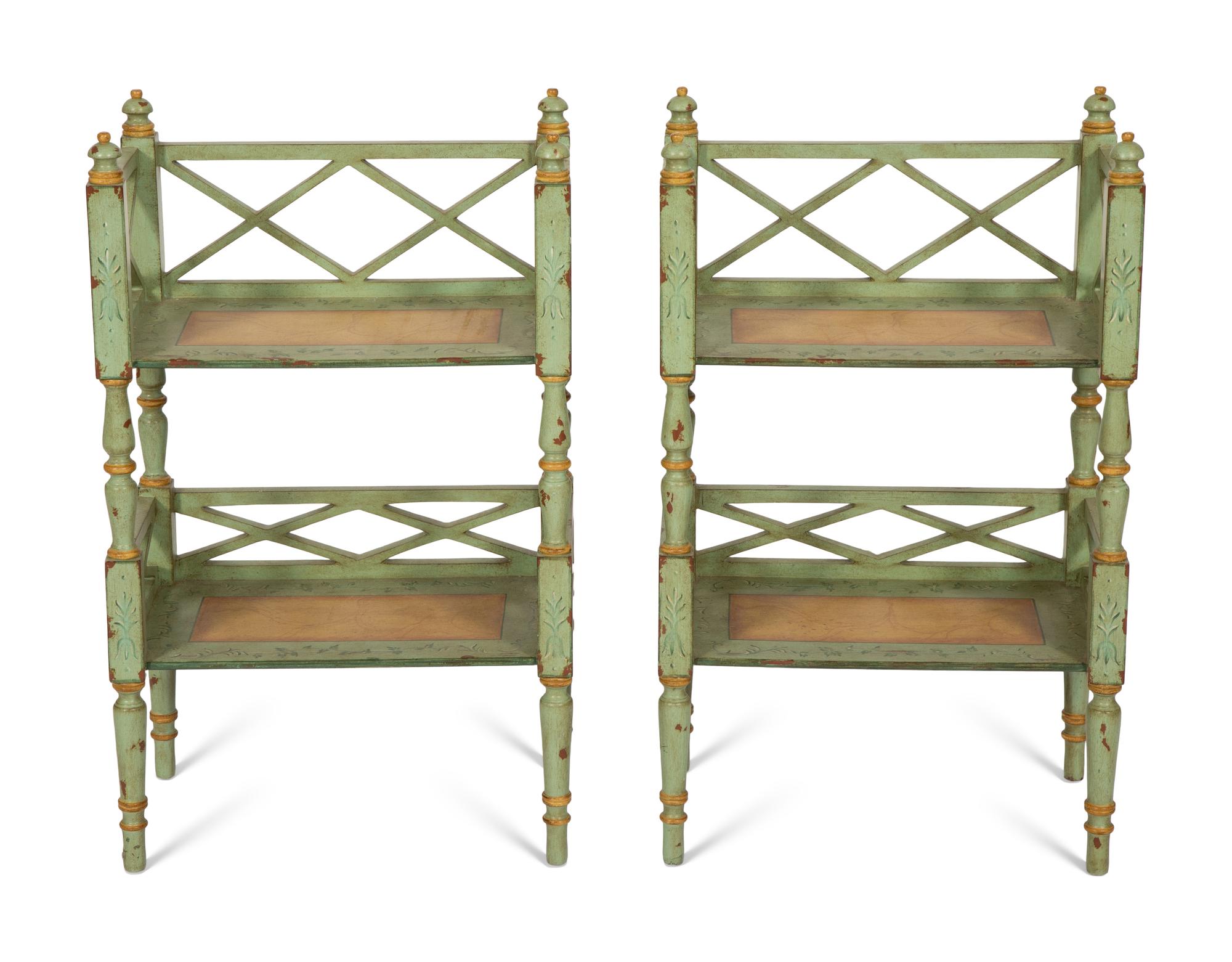 A Pair of Painted Two-Tier Book Shelves by Chelsea House