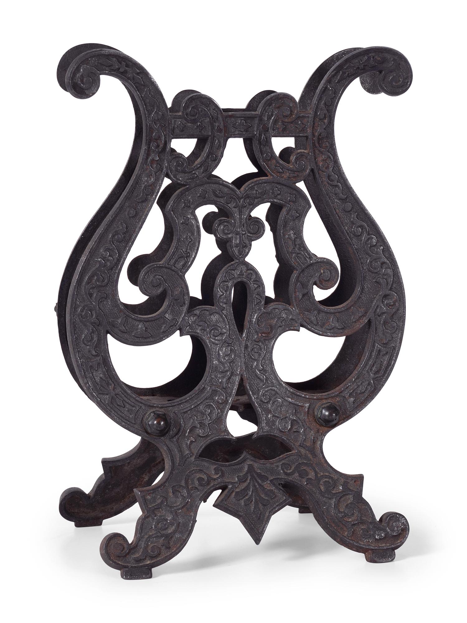 A Cast Iron Lyre Form Music Stand