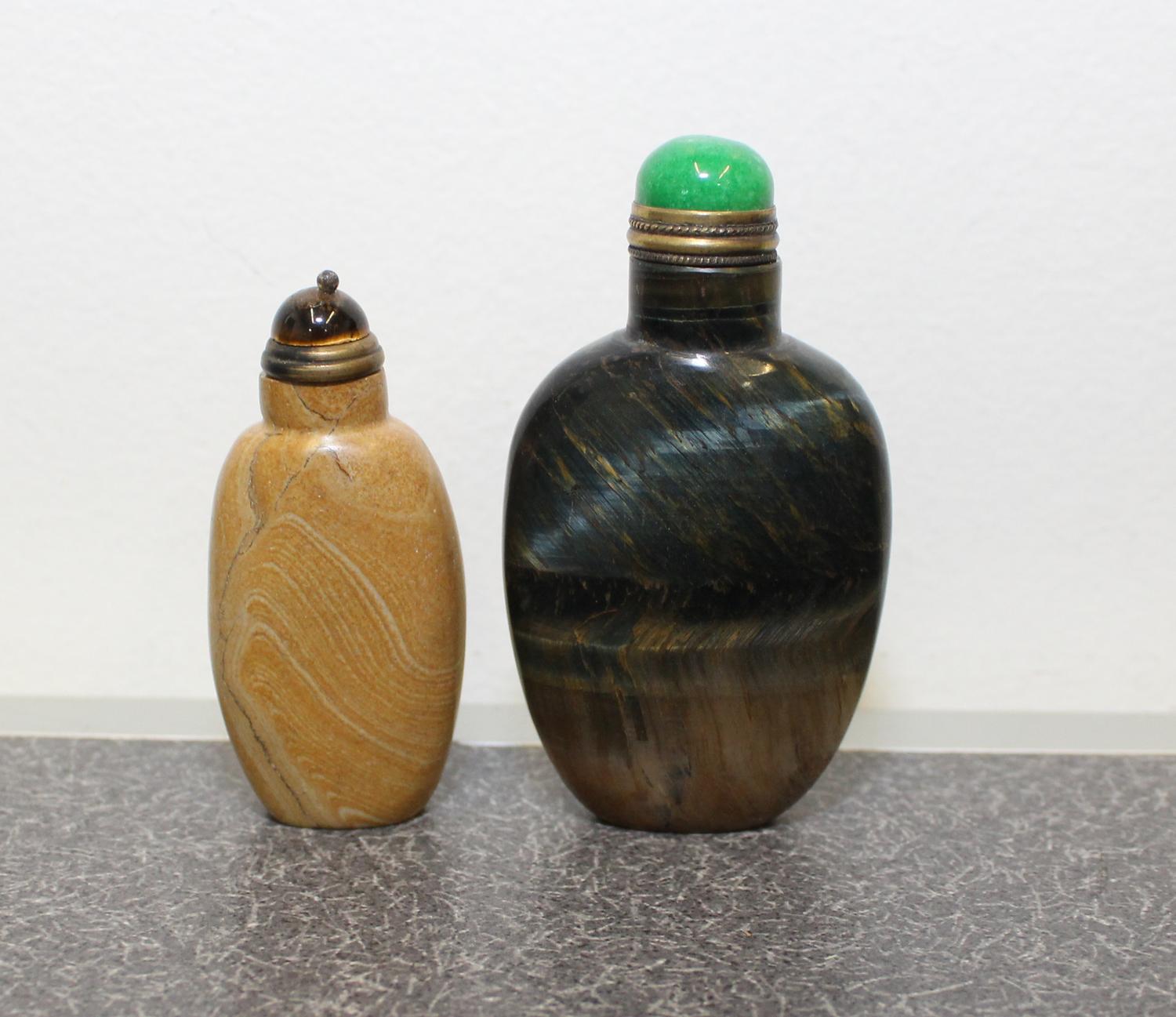 Two Hardstone Snuff Bottles Height of taller 3 1/4 inches.